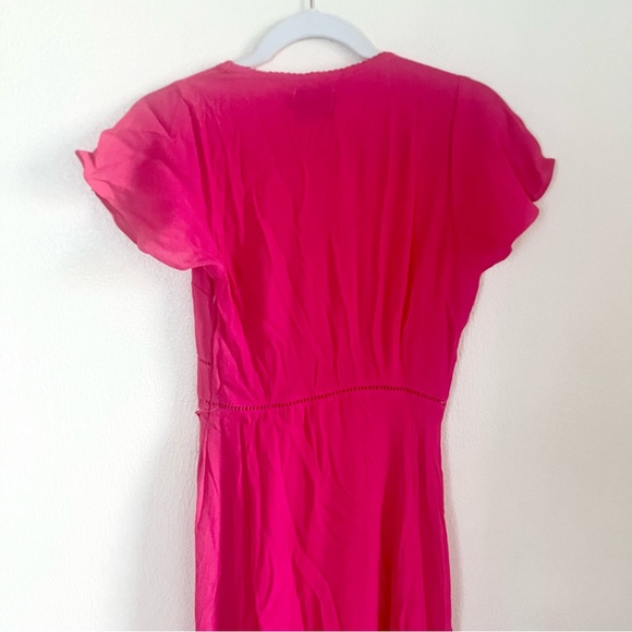Tuckernuck Francesca Short Sleeve Maxi Ruffle Faux Wrap Dress In Hot Pink Sz XS - Picture 3 of 8